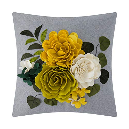 JWH Handgefertigte 3D-Blumen-Kissenbezüge, dekoratives Wurfkissen, ästhetischer Blumenakzent, buntes Kissen für Bett, Couch, Wohnzimmer, Dekoration, Euro-Kissenbezüge, bunt, Gelb und Grau von JWH