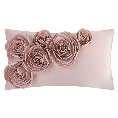 JWH Kissenbezug mit 3D-Rosen, dekorativer Akzent, handgefertigt, Samt, für Zuhause, Schlafzimmer, Sofa, Dekoration, Geschenk, 30,5 x 50,8 cm, Grau / Rosa von JWH