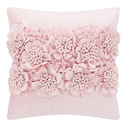 JWH Pink 3D Flower Pillow Cases 18x18 Inch Farmhouse Decorative Square Spring Pillow Covers Soft Velvet Lumbar Cushion Covers Sofa Couch Decor Shams Handmade Pillowcase Zipper Standard Size von JWH
