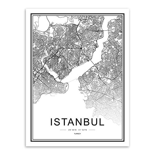 JWJQTLD Druck Auf Leinwand，Moderne Berühmte Welt Stadtplan Istanbul Posterdruck Nordic Linving Wand Kunst Bild Leinwand Gemälde Home Decor von JWJQTLD