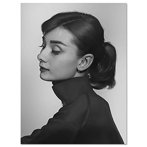 JWJQTLD Leinwanddruck，Nordic Poster Schwarz-Weiß Audrey Hepburn Wandkunst Leinwand Malerei Mädchen Wandbilder Wohnzimmer Schwarz-Weiß Geeignet Für Alle Wanddekoration, 30X40Cm Ohne Rahmen von JWJQTLD