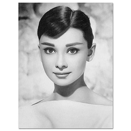 JWJQTLD Leinwanddruck，Nordisches Plakat Schwarzweiss Audrey Hepburn Wandkunst Leinwandmalerei Mädchen Wandbilder Wohnzimmer Schwarzweiß Geeignet Für Alle Wanddekoration, 50X70Cm Ohne Rahmen von JWJQTLD