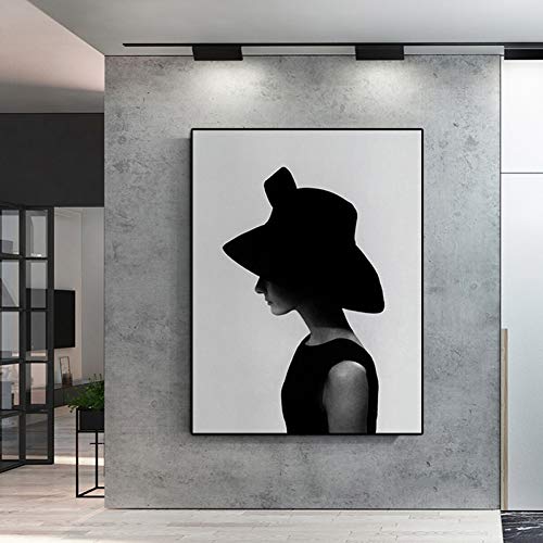 JWJQTLD Leinwanddruck Portrait Poster Berühmte Audrey Hepburn Wandkunst Leinwand Malerei Schwarz-Weiß-Wandbilder Für Wohnzimmer Home Decor von JWJQTLD