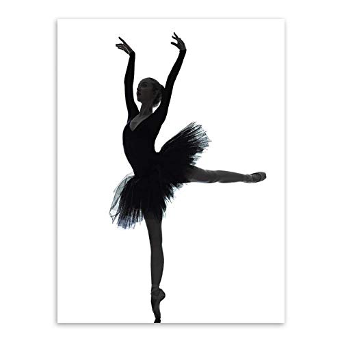 Leinwanddruck，Moderne Schwarz-Weiß-Balletttänzerin Silhouette Beauty Girl Fotokunstdruck Poster Wandbild Leinwandbild Ballerina Wohnkultur Geeignet Für Alle Wanddekorationen, 70X100Cm Ohne Rahmen von JWJQTLD