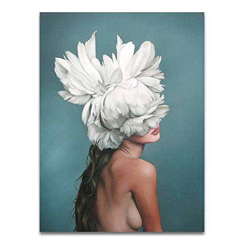 Leinwanddruck，Nordic Modern Floral Feather Frau Abstrakte Mode Stil Leinwand Malerei Kunstdruck Poster Bild Bild Wand Wohnzimmer Wohnkultur Geeignet Für Alle Wanddekoration, 50X70Cm Ohne Rahmen von JWJQTLD