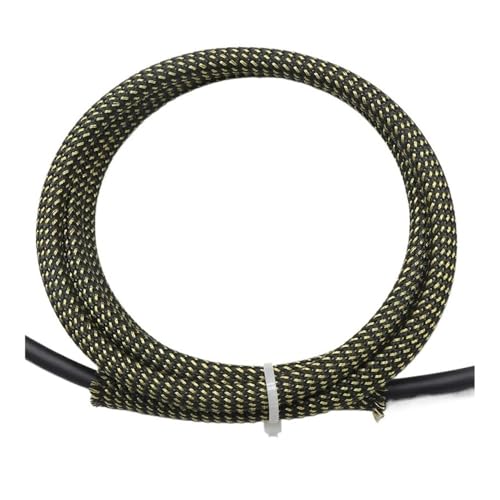 JWOO 1 m schwarzer, goldfarbener PET-Geflechtschlauch, 2 bis 16 mm, hochdichter Kabelschutz, erweiterbare Ummantelung(Black Gold,6mm) von JWOO