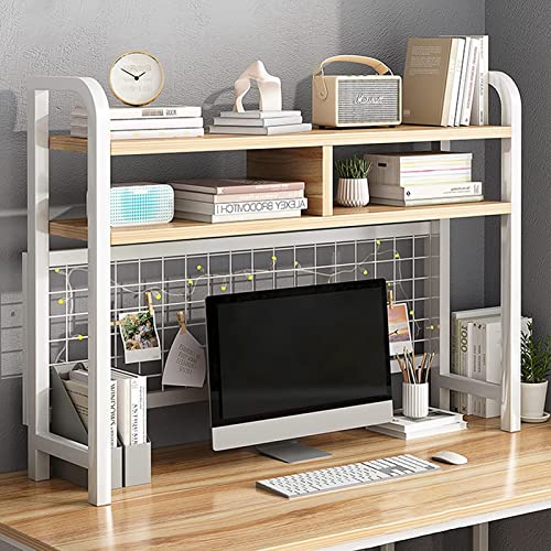 Bücherregal Desktop-Bücherregal, Desktop-Bücherregal für Computerschreibtisch, 2-lagiges Desktop-Arbeitsplattenregal, verstellbares Schreibtisch-Bücherregal mit Rasterspeicher/80cm von JWQPAD