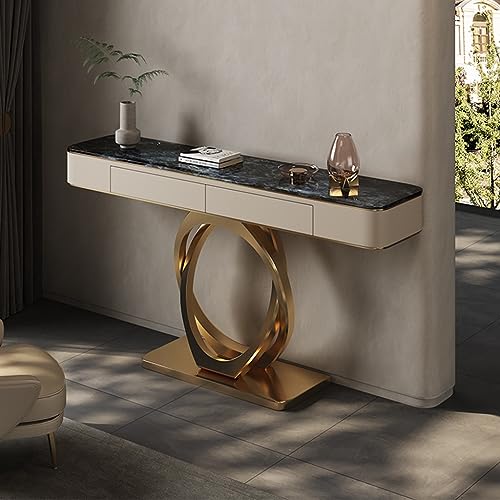 Konsolentisch, Konsolentisch, moderner Flurtisch mit 2 Schubladen, Klapptisch mit versteckter Schublade, industrieller Flurtisch mit Metallrahmen, Eingangstisch von JWQPAD