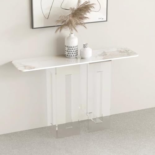 Konsolentisch, Konsolentisch mit Steinplatten, Acrylsockel, Möbel mit robuster Metallstruktur, ideal für Sofa, Wohnzimmer, Büro oder Flur (Farbe: Weiß, Größe: 80 x 30 x 30 x von JWQPAD