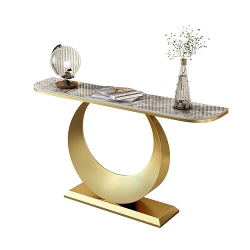 Konsolentisch mit geometrischem Metallsockel | schmaler und langer Eingangstisch aus Sinterstein | moderner Konsolentisch | für Wohnzimmer/Flur/Diele | einfache Montage von JWQPAD