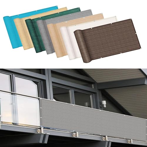 Sichtschutz,Hellgrauer Balkon 275 x 640 cm 90% UV-beständig, wetterfeste und verschleiernde Lösung mit einfach zu installierendem Kabel Perfekt für Außenbereiche von JWQPAD