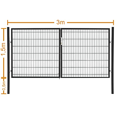 Doppelflügeltor Flügeltor Einfahrtstor Gartentpforte Doppeltor Hoftor Gartentor, Farbe:Anthrazit, Gartenpforte Breite:3x1.5m von JWS