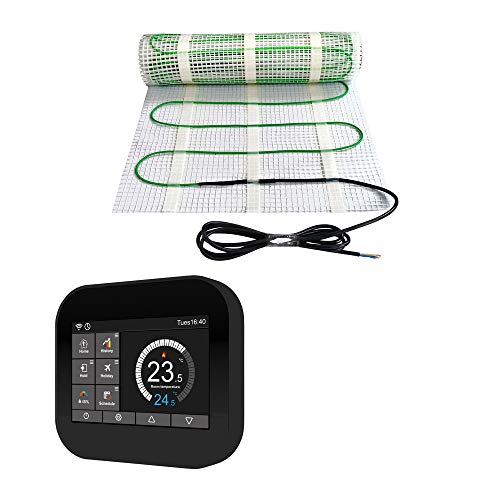 Elektrische Fußbodenheizung 200Watt WiFi Thermostat Elektrisch TWIN Technologie, Größe der Fläche:11 m² (ID5411), Thermostat:schwarz von JWS