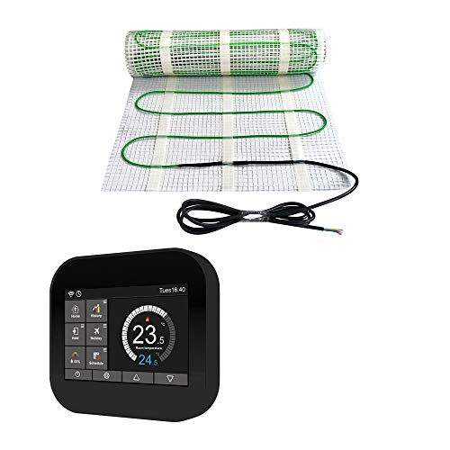 Elektrische Fußbodenheizung 200Watt WiFi Thermostat Elektrisch TWIN Technologie, Größe der Fläche:12 m² (ID5412), Thermostat:schwarz von JWS