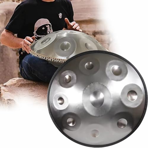 JWW 440 Hz Handtrommel In D Kurd-Moll Musical Handpan Drum Percussion Instrument Mit Schlägeln, Staubfreiem Tuch, Handpan Tasche, Handpan-Ständer (Color : Silver, Size : 10 Notes) von JWW