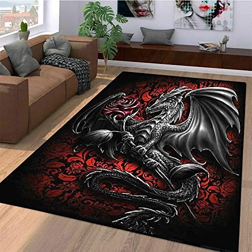 JWXF Drache Mit Rosafarbenen Muster 3D Pringing Teppich rutschfeste Bodenmatte Fußmatte Wohnzimmer Großer Teppich for Schlafzimmer Kinderzimmer Spielmatte (Color : B, Size : 100 * 150cm) von JWXF