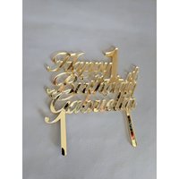 Happy 1st Birthday Cake Topper, Personalized Mirrored Gold Acryl-Kuchen Topper von JWatersDesign