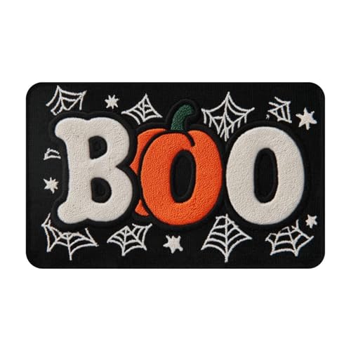 JXDXHCW Flanell-Fußmatte, rutschfest, 50,8 x 80,8 cm, weiche Fußmatte für den Innenbereich, Badezimmer, waschbar, mit Halloween-Kürbis-Boo-Design von JXDXHCW