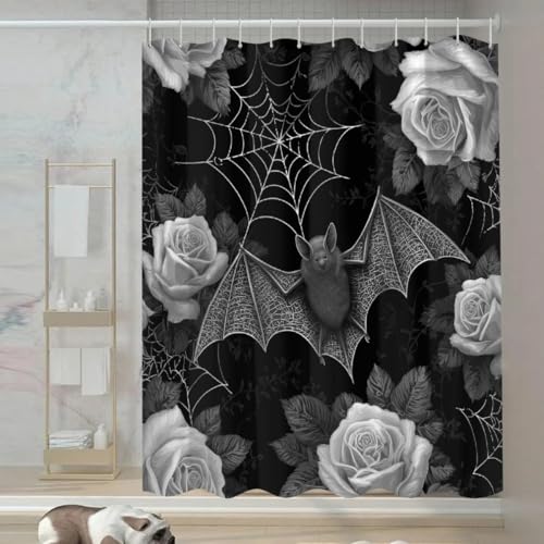 JXDXHCW Halloween-Duschvorhang mit Fledermaus-Rose, wasserdicht, Stoff für Badezimmer, Polyestertuch mit Haken, 183 x 183 cm, Hotel-Stil JXDXHCW Halloween-Duschvorhang mit Fledermaus-Rose, wasserdicht, Stoff für Badezimmer, Polyestertuch mit Haken, 183 x 183 cm, Hotel-Stil von JXDXHCW