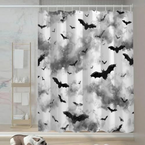 JXDXHCW Halloween-Duschvorhang mit Fledermaus-Wolken, wasserdichter Stoff für Badezimmer, Polyestertuch mit Haken, 183 x 183 cm, Hotel-Stil von JXDXHCW