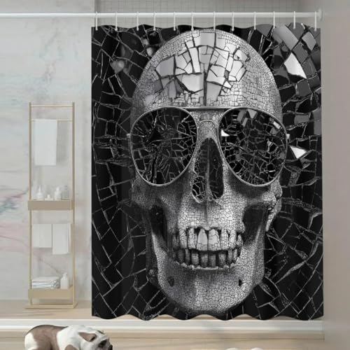 JXDXHCW Halloween-Duschvorhang mit zerbrochenem Totenkopf, wasserdichter Stoff für Badezimmer, Polyestertuch mit Haken, 183 x 183 cm, Hotel-Stil von JXDXHCW