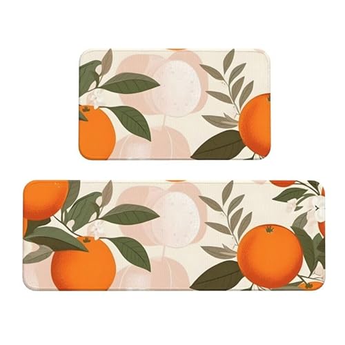 JXDXHCW Küchenteppiche, 2er-Set, Obst-Orangen, waschbar, Küchenbodenmatte, rutschfester Teppichläufer für Waschbecken, Flur, Waschküche von JXDXHCW