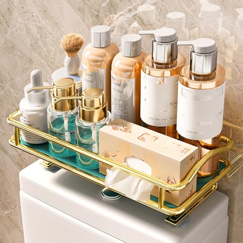 JXJXJX Badezimmer-Organizer über der Toilette mit goldfarbenem Rand, 1-stöckiger Aufbewahrungsschrank, freistehendes Regal für WC, Badezimmer-Aufbewahrung JXJXJX Badezimmer-Organizer über der Toilette mit goldfarbenem Rand, 1-stöckiger Aufbewahrungsschrank, freistehendes Regal für WC, Badezimmer-Aufbewahrung von JXJXJX