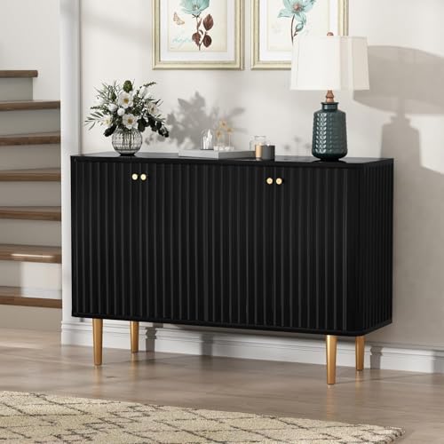 JXJXJX Modernes Sideboard mit 4 Türen, 4-türiger Schrank mit abnehmbaren Regalen, grüner Aufbewahrungsschrank für Küche/Wohnzimmer, verstellbare Regale, elegante Möbel für Wohnkultur (schwarz) von JXJXJX