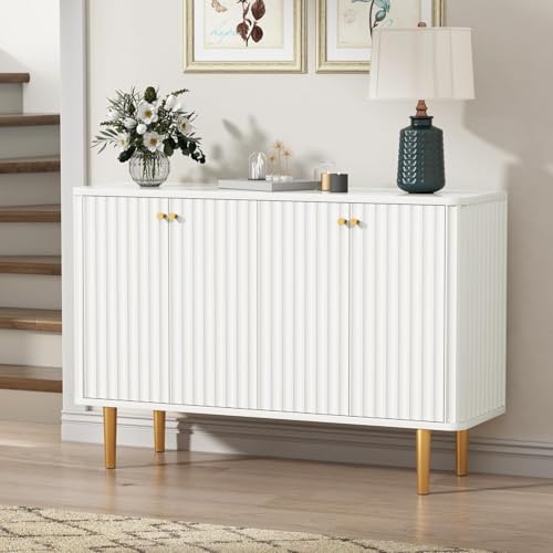 JXJXJX Modernes Sideboard mit 4 Türen, 4-türiger Schrank mit abnehmbaren Regalen, grüner Aufbewahrungsschrank für Küche/Wohnzimmer, verstellbare Regale, elegante Möbel für Wohnkultur (weiß) von JXJXJX