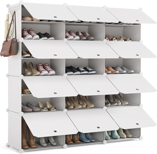 JXJXJX Schuhschrank aus Kunststoff mit 3 x 7 Ebenen, großes Fassungsvermögen, modulares Design, bietet Platz für 42 Paar Schuhe, spart Platz und modische Aufbewahrung (weiß) von JXJXJX