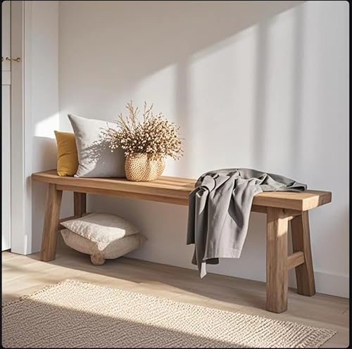 Skandinavische Massivholzbank, rustikaler Frühstücksbarhocker aus Kiefernholz und schmaler Flursitz, Bauernhaus-Küchenbank für kleine Räume, Wintergärten und Kücheninseln (45 cm Höhe) (140 x 26 x 45 von JXJXJX