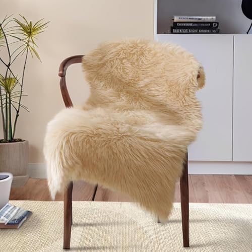 JXLOULAN Faux Fell Teppich Hellbraun 60x90 cm, Longhair Schaffell Flauschiger Teppiche Lammfell Fellteppich Waschbar Wohnzimmer Deko Teppich für Kinderzimmer Wohnzimmer Schlafzimmer von JXLOULAN