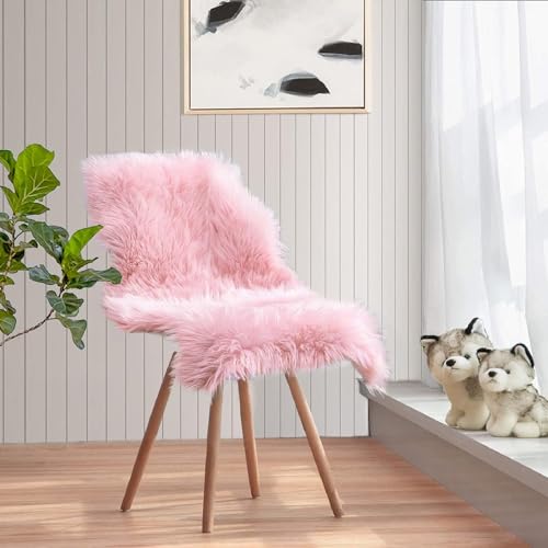 JXLOULAN Faux Lammfell Schaffell Teppich Rosa 50x80 cm, Flauschiger Fell Teppich Wohnzimmer Deko Longhair Weicher für Stühle Sofa Schlafzimmer Kinderzimmer von JXLOULAN
