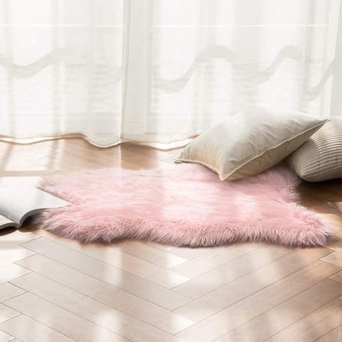 JXLOULAN Faux Lammfell Schaffell Teppich Rose 40x60 cm, Longhair Flauschiger Teppiche Wohnzimmer Deko Weicher Fell Carpet für Stühle Sofa Schlafzimmer Kinderzimmer von JXLOULAN