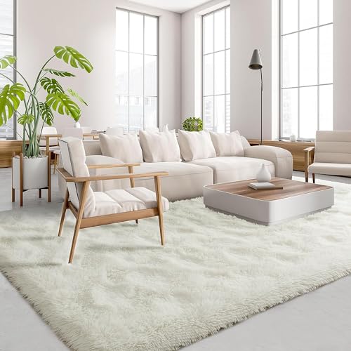 JXLOULAN Hochflor Teppich Wohnzimmer Deko Flauschiger Teppiche Beige 120x160 cm,Schlafzimmer Deko Langflor Modern Shaggy Fluffy Teppiche von JXLOULAN