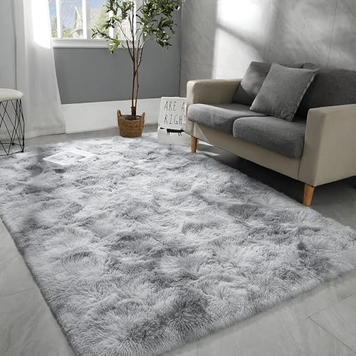 JXLOULAN Hochflor Teppich Wohnzimmer Deko Flauschiger Teppiche Hellgrau 80x160 cm,Schlafzimmer Deko Langflor Modern Shaggy Fluffy Teppiche von JXLOULAN