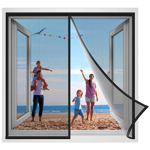 Fliegengitter Fenster 125x105cm Insektenschutz Magnet Fliegenvorhang, Auto Schließen, magnetische Adsorption, für Türen Patio Schwarz Verstärkte von JXLQFA