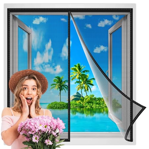Fliegengitter Magnet Fenster 120x190 cm, Fliegenvorhang Magnet BalkonFenster Ohne Bohren, Insektenschutz Vorhang, Moskitonetz Fenstere fliegenFenster für Wohnzimmer Schwarz Verstärkte von JXLQFA
