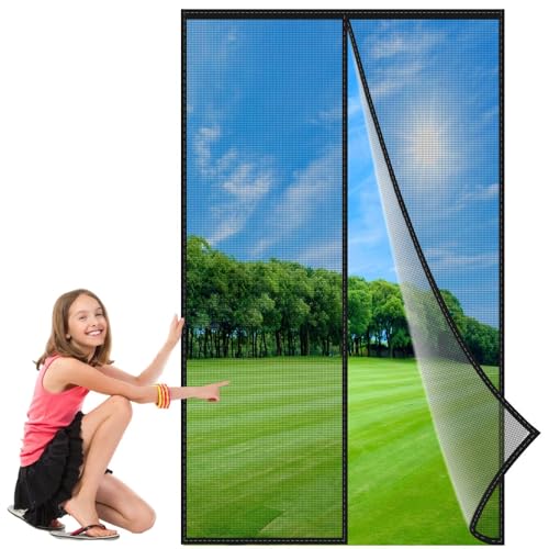 Fliegengitter Magnet Tur 250x210 cm, Balkontür Fliegenvorhang Magnetisch, Insektenschutz Vorhang Terrassentür, Insektengitter Lamellenvorhang Magnetvorhang Schwarz, Verstärkte von JXLQFA