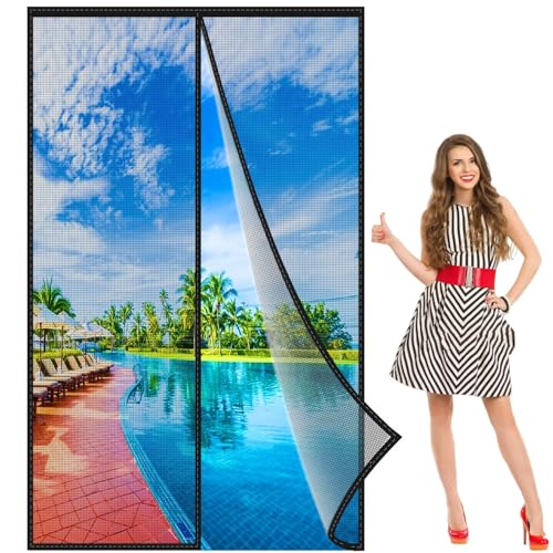 Fliegengitter Tür 170x190 cm, Fliegengitter Balkontür Magnet Robuste Fliegennetz Resistent gegen Licht Schwarz, Verstärkte von JXLQFA