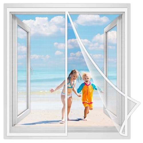 Magnet Fliegengitter Fenster 165x205 cm, Automatisches Schließen Insektenschutz Fenster Fliegenvorhang Ohne Bohren für BalkonFenster TerrassenFenster Wohnzimmer Weiß Verstärkte von JXLQFA