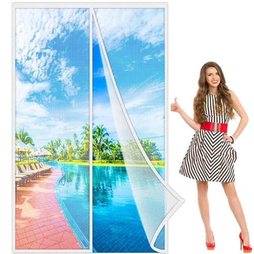 Magnet Fliegengitter Tür 55x215 cm, Verstärkt Magnetischer Fliegenvorhang, Insektenschutz Moskitonetz Automatischesm Schließen Insektenschutz Ohne Bohren Weiß, Verstärkte von JXLQFA