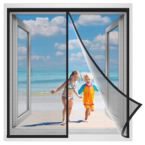 Moskitonetze für Fenster 115x135 cm, Seite Öffnungs Fliegengitter für BalkonFenster Wohnzimmer TerrassenFenster, Insektenschutz Fenster, Einfache Installation Schwarz Verstärkte von JXLQFA