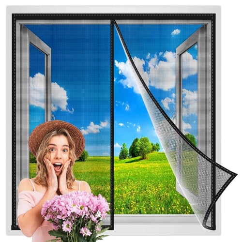 Moskitonetze für Fenster 130x180 cm, Insektenschutz BalkonFenster Fliegenvorhang Fliegengitter ohne Bohren Vorhang für BalkonFenster SchiebeFenster TerrassenFenster Schwarz Verstärkte von JXLQFA