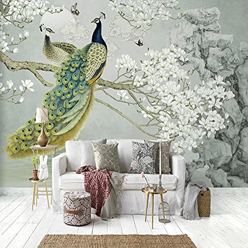 Fototapete Tapeten Pfau Weiße Blütenzweig Fototapeten Wandbild Motivtapeten Vlies-Tapeten Wandtapete Tapete Wohnzimmer Schlafzimmer Wallpaper Wandbild 250x175cm von JXMFYY