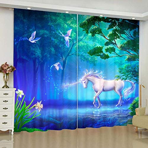 JXMFYY Verdunkelungsvorhang Ösen 2Er Set Einhorn Fliegender Vogel 150x166cm Vorhang Blickdicht Schal,Gardine mit Ösen für Schlafzimmer Wohnzimmer Fensterbehandlungen von JXMFYY