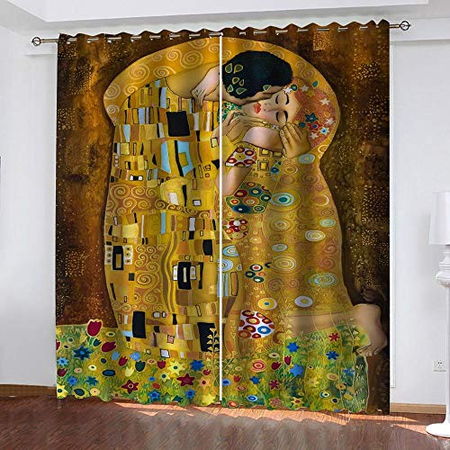 JXMFYY Vorhang Blickdicht 2Er Set 140x160cm Gardine Verdunklungsgardine Verdunkelungsvorhänge mit Ösen Vorhänge Bedruckte Vorhänge Klimt Kuss von JXMFYY