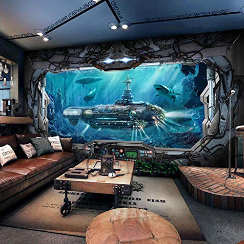 Tapeten U-Boot-Hai 3D Fototapeten Wandbild Motivtapeten Vlies-Tapeten Wandtapete Tapete Wohnzimmer Schlafzimmer Wandbild 200x150cm von JXMFYY