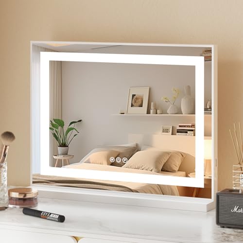 JXMILO Hollywood Schminkspiegel mit Beleuchtung, Dimmbare Groß LED Licht 3 Farbtemperatur Licht, Spiegel mit Beleuchtung mit 10X Vergrößerung Touch Control Tischplatte oder Wandhalterung 58x45cm JXMILO Hollywood Schminkspiegel mit Beleuchtung, Dimmbare Groß LED Licht 3 Farbtemperatur Licht, Spiegel mit Beleuchtung mit 10X Vergrößerung Touch Control Tischplatte oder Wandhalterung 58x45cm von JXMILO