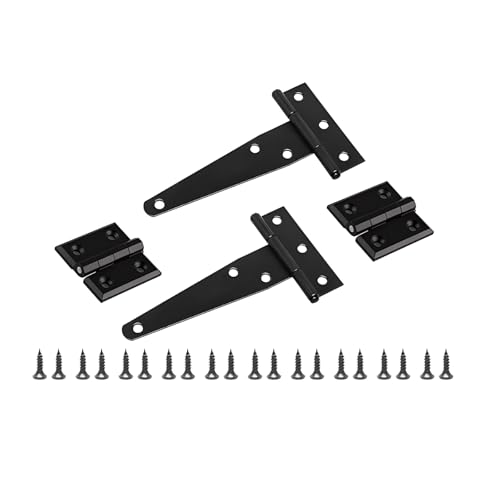 JXPXJMY 4 Stück schwarzes Scharnier-Set,Robustes Türscharnier, T-Förmiges Scharnier, Scharnier aus Zinklegierung, 20 Stück Schrauben, Geeignet für Schränke Türen Fenster Flur Hintergarten von JXPXJMY